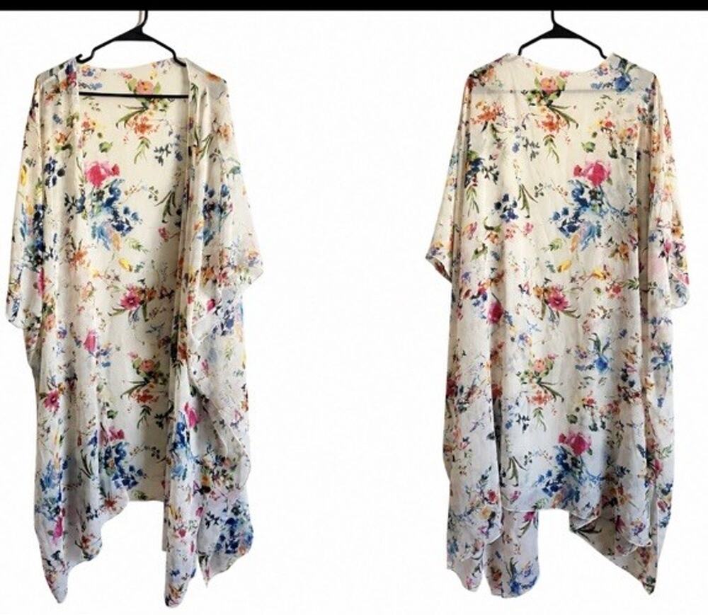 Floral Chiffon Kimono Duster Women One Size Long Sheer Boho Cottagecore Robe
